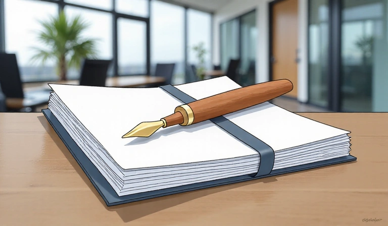 Illustration of legal documents and a pen, symbolizing agreement and terms of service